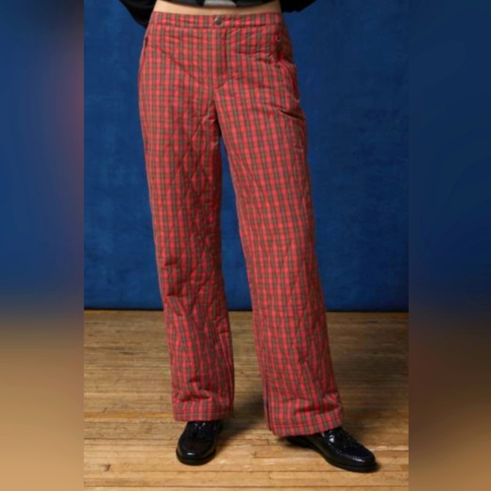 NEW BDG urban outfitters red plaid quilted cotton pant with zip ankle. so FUN!!
